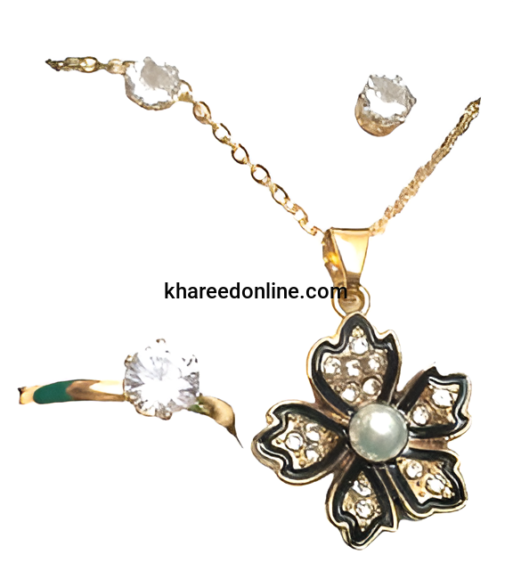 Ladies Golden Flower Jewelry Sets Necklace Earring And Ring Set